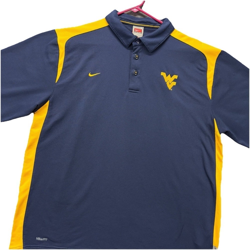 VTG Nike Team Fit Dry West Virginia Short Sleeve Shirt Mens L Navy Blue Yellow